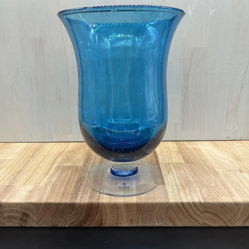 ZODAX Vase Aqua Bubble Art Glass Blue